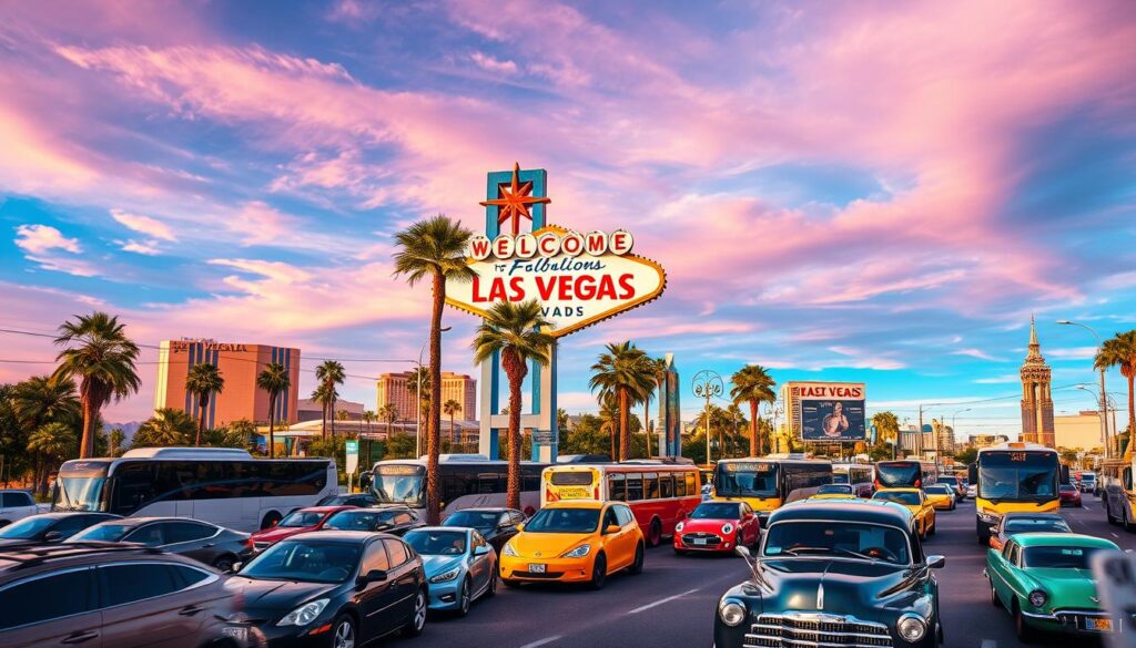 Transportation to Las Vegas Welcome Sign